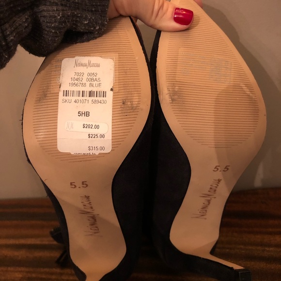 Neiman Marcus Navy Suede stiletto booties - Picture 3 of 3